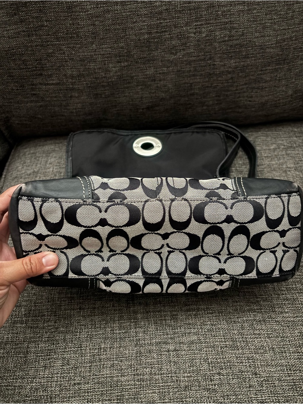Coach Black and White Signature Canvas Shoulder Bag - Picture 9 of 14
